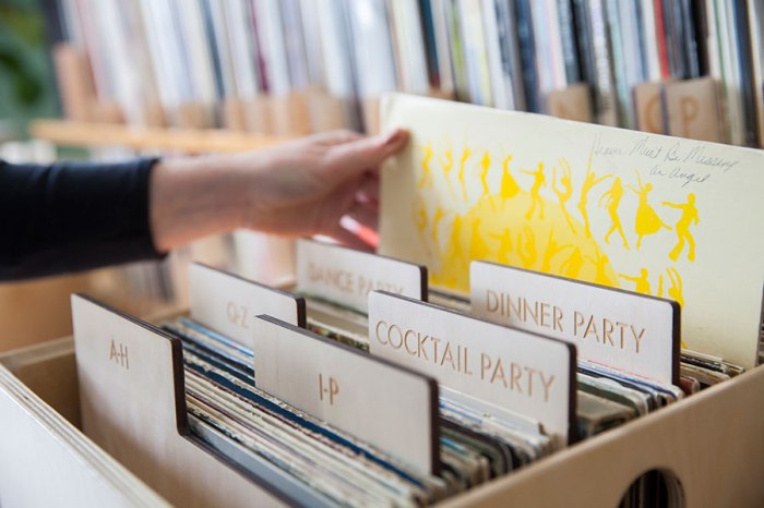 Genre-record-dividers-in-use,-vertical